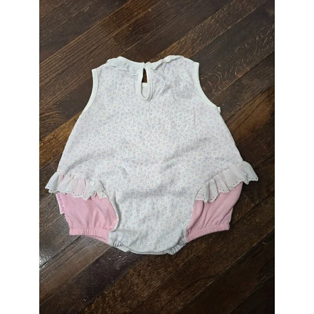 Vintage Baby Girl Pink Ruffled Flower Teddy bear One Piece 12 months